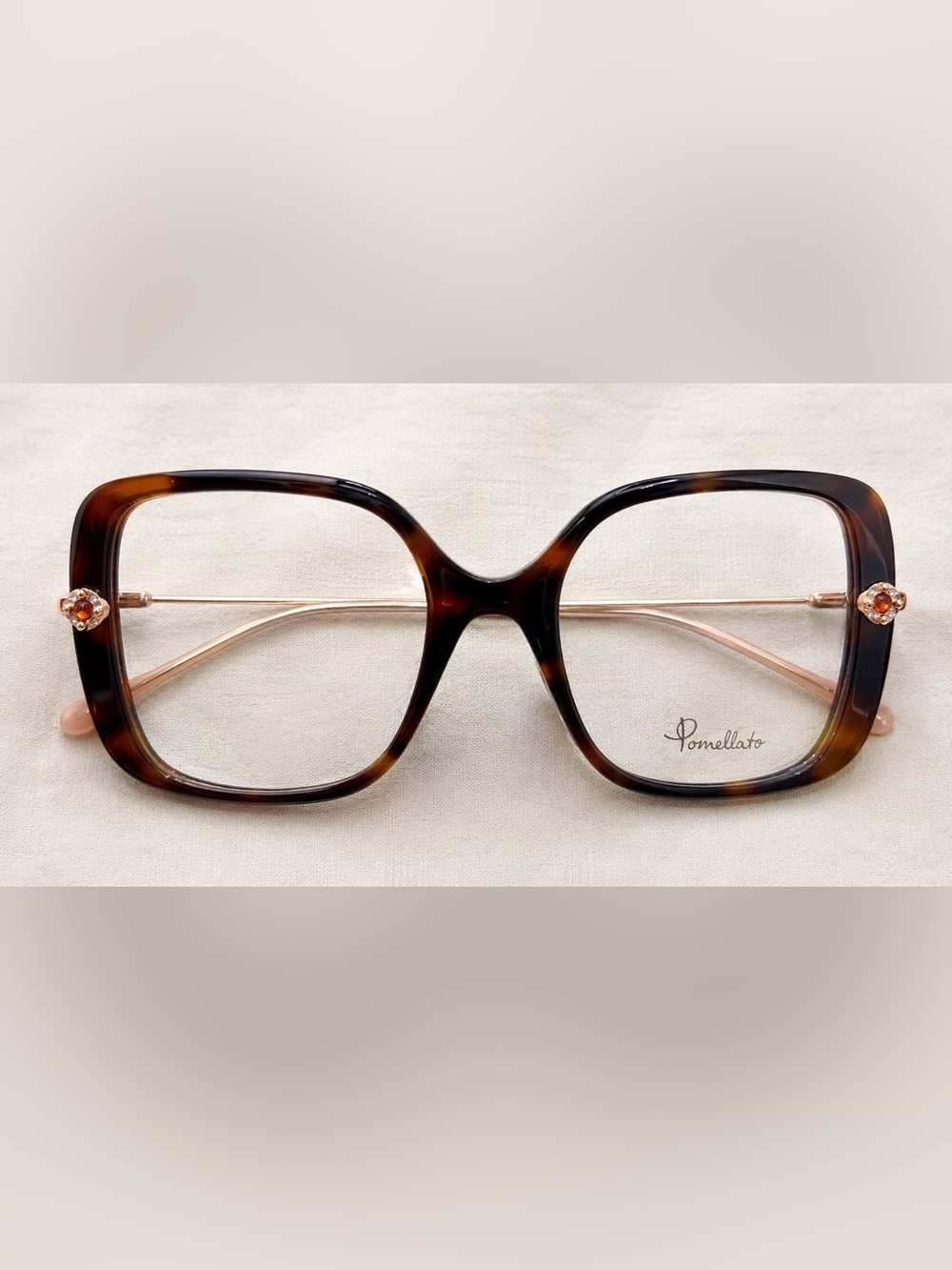 Pomellato PM0098O Havana Gold Oversized Eyeglasses Crystal Frames NEW